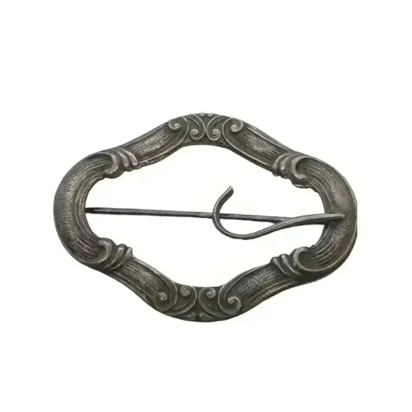 Antique Victorian Buckle Brooch Sash Pin Repousse Art Nouveau Sterling Silver - Picture 1 of 6